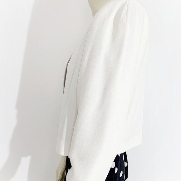 Vintage Minimalist White Cropped Open Front Blazer / size Small-Medium - Picture 7 of 8